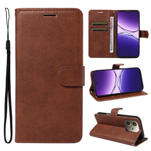 For Oppo A5 Pro 4G (Global) / 5G (Global) Leather Wallet Case with Strap Solid Color Phone Stand Cover