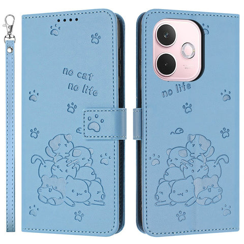 For Oppo A5 Pro 4G (Global) / 5G (Global) / A5 Energy 5G (China) Wallet Case Cats Imprint Leather Phone Cover with Strap