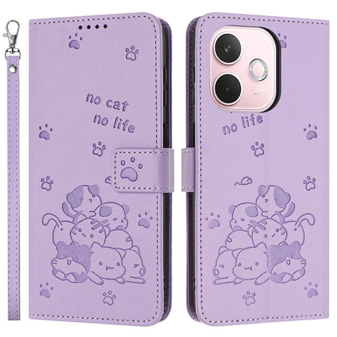 For Oppo A5 Pro 4G (Global) / 5G (Global) / A5 Energy 5G (China) Wallet Case Cats Imprint Leather Phone Cover with Strap