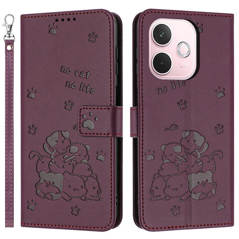 For Oppo A5 Pro 4G (Global) / 5G (Global) / A5 Energy 5G (China) Wallet Case Cats Imprint Leather Phone Cover with Strap