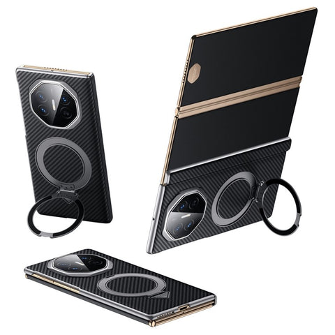SULADA For Huawei Mate XT Ultimate Magnetic Case Kickstand PU + PC Phone Cover Carbon Fiber Texture