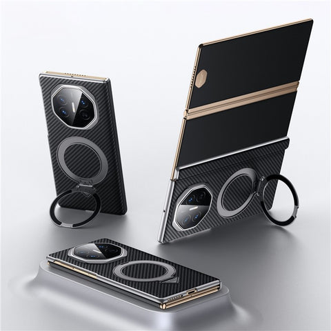 SULADA For Huawei Mate XT Ultimate Magnetic Case Kickstand PU + PC Phone Cover Carbon Fiber Texture