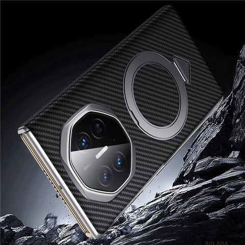 SULADA For Huawei Mate XT Ultimate Magnetic Case Kickstand PU + PC Phone Cover Carbon Fiber Texture