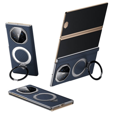 SULADA For Huawei Mate XT Ultimate Magnetic Case Kickstand PU + PC Phone Cover Carbon Fiber Texture