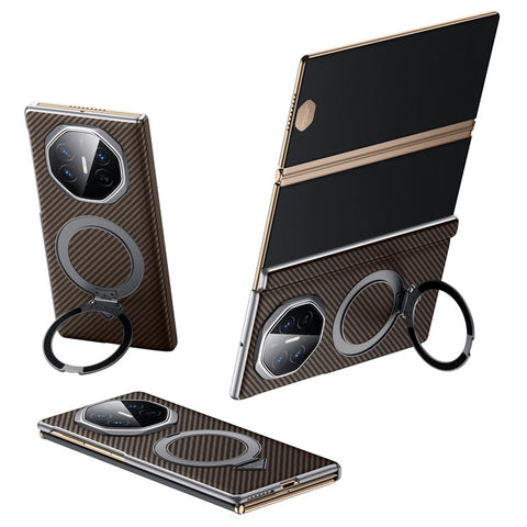 SULADA For Huawei Mate XT Ultimate Magnetic Case Kickstand PU + PC Phone Cover Carbon Fiber Texture