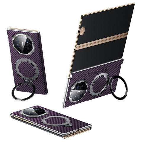 SULADA For Huawei Mate XT Ultimate Magnetic Case Kickstand PU + PC Phone Cover Carbon Fiber Texture