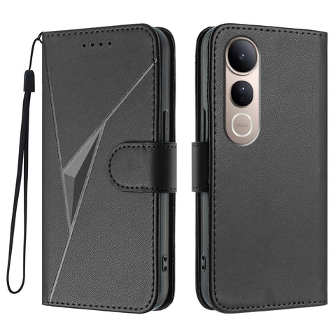 For vivo V50 Lite 5G Case Triangle Imprint Leather Phone Cover with Lanyard