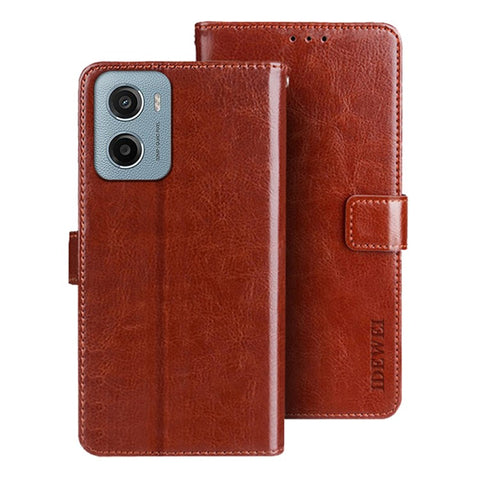 IDEWEI For Motorola Moto E15 4G Stand Case Crazy Horse Texture Leather Phone Cover