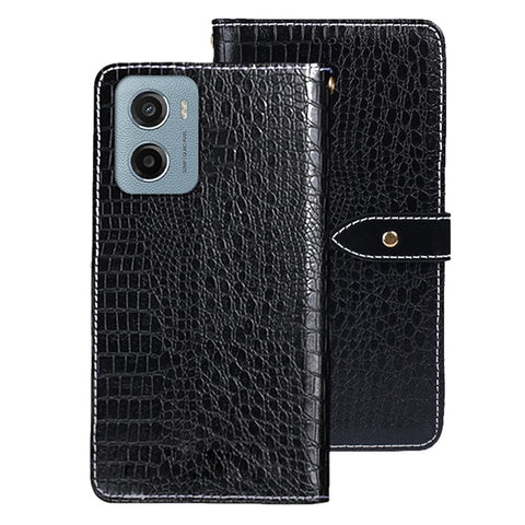 IDEWEI For Motorola Moto E15 4G Case Crocodile Texture PU Leather Flip Phone Cover