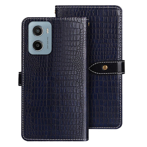 IDEWEI For Motorola Moto E15 4G Case Crocodile Texture PU Leather Flip Phone Cover