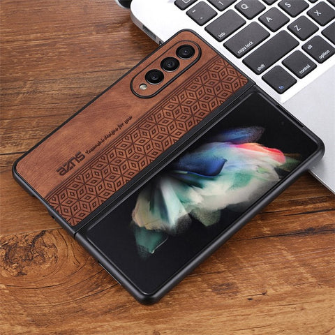 AZNS Anti-fall Phone Case For Samsung Galaxy Z Fold3 5G Imprinted Pattern PU Leather Coated PC Cell Phone Cover
