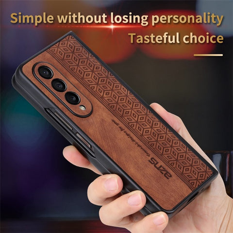 AZNS Anti-fall Phone Case For Samsung Galaxy Z Fold3 5G Imprinted Pattern PU Leather Coated PC Cell Phone Cover
