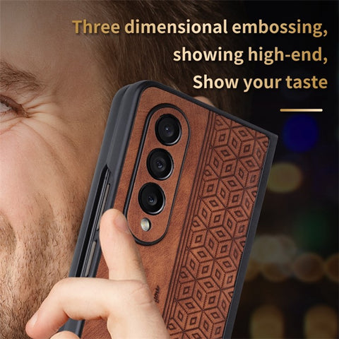 AZNS Anti-fall Phone Case For Samsung Galaxy Z Fold3 5G Imprinted Pattern PU Leather Coated PC Cell Phone Cover