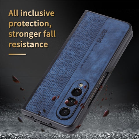 AZNS Anti-fall Phone Case For Samsung Galaxy Z Fold3 5G Imprinted Pattern PU Leather Coated PC Cell Phone Cover