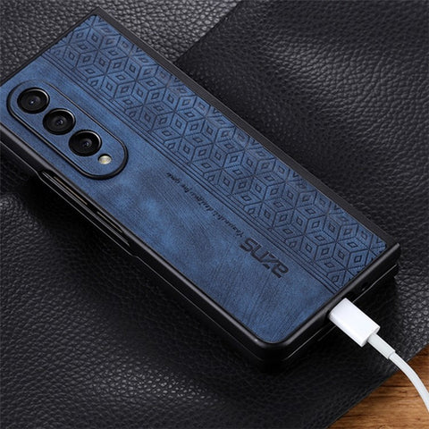 AZNS Anti-fall Phone Case For Samsung Galaxy Z Fold3 5G Imprinted Pattern PU Leather Coated PC Cell Phone Cover