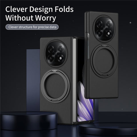 For Oppo Find N5 5G Magnetic Case Ring Kickstand Hard PC Cover with Tempered Glass Screen Film