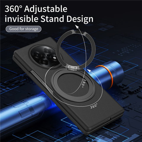 For Oppo Find N5 5G Magnetic Case Ring Kickstand Hard PC Cover with Tempered Glass Screen Film