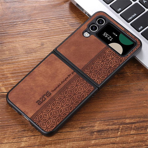 AZNS For Samsung Galaxy Z Flip3 5G Imprinted Pattern PU Leather Coated Folding PC Case Anti-scratch Cell Phone Cover