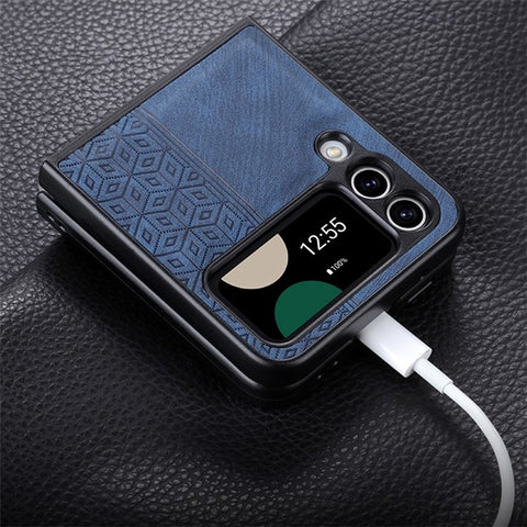 AZNS For Samsung Galaxy Z Flip3 5G Imprinted Pattern PU Leather Coated Folding PC Case Anti-scratch Cell Phone Cover