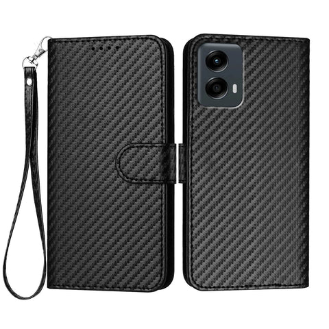 For Motorola Moto G 5G (2024) / Motorola Moto G Play 5G (2024) Wallet Case with Strap Carbon Fiber Texture Leather Mobile Cover