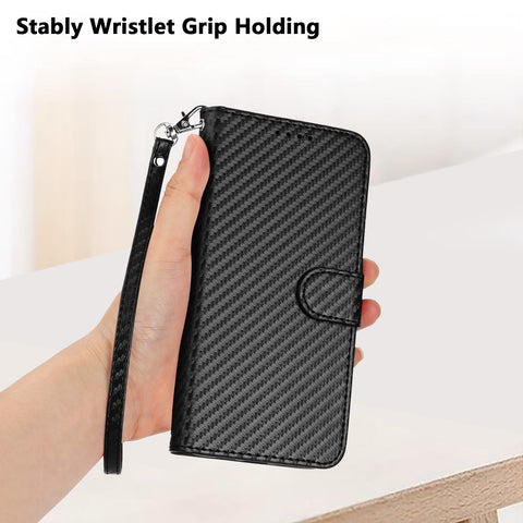 For Motorola Moto G 5G (2024) / Motorola Moto G Play 5G (2024) Wallet Case with Strap Carbon Fiber Texture Leather Mobile Cover