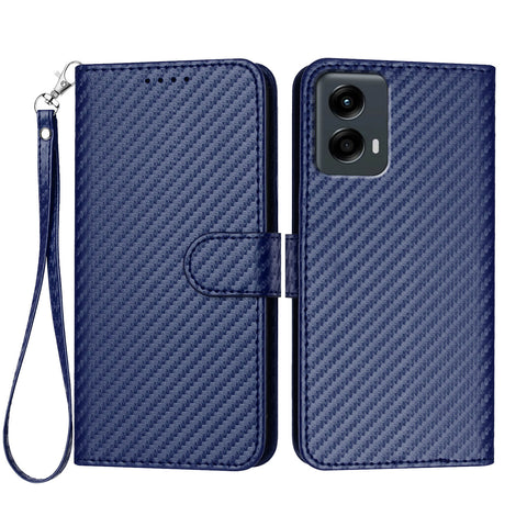 For Motorola Moto G 5G (2024) / Motorola Moto G Play 5G (2024) Wallet Case with Strap Carbon Fiber Texture Leather Mobile Cover