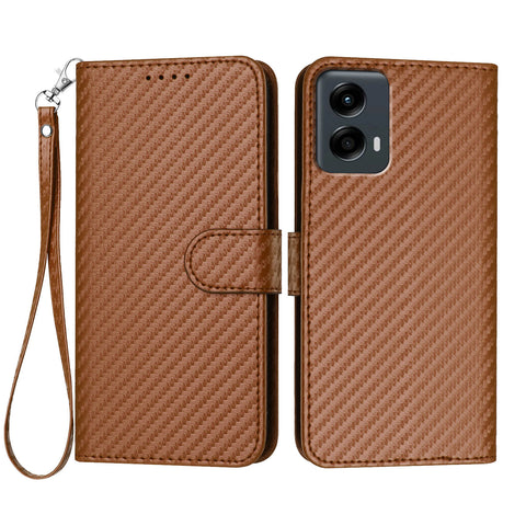 For Motorola Moto G 5G (2024) / Motorola Moto G Play 5G (2024) Wallet Case with Strap Carbon Fiber Texture Leather Mobile Cover
