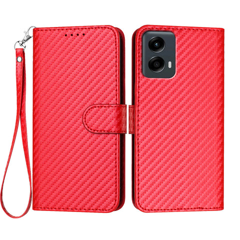 For Motorola Moto G 5G (2024) / Motorola Moto G Play 5G (2024) Wallet Case with Strap Carbon Fiber Texture Leather Mobile Cover