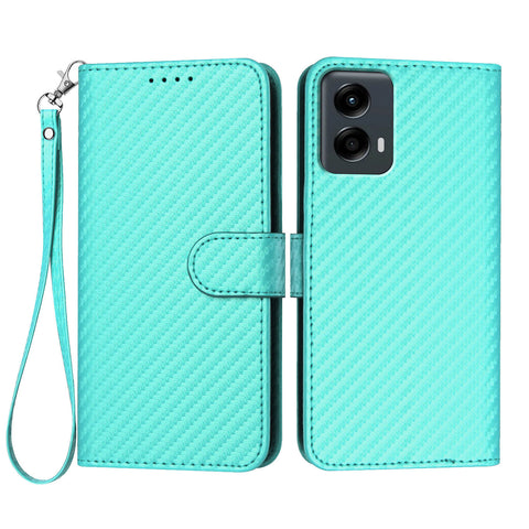 For Motorola Moto G 5G (2024) / Motorola Moto G Play 5G (2024) Wallet Case with Strap Carbon Fiber Texture Leather Mobile Cover