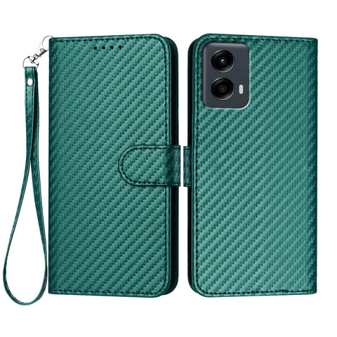 For Motorola Moto G 5G (2024) / Motorola Moto G Play 5G (2024) Wallet Case with Strap Carbon Fiber Texture Leather Mobile Cover