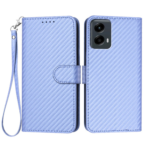 For Motorola Moto G 5G (2024) / Motorola Moto G Play 5G (2024) Wallet Case with Strap Carbon Fiber Texture Leather Mobile Cover