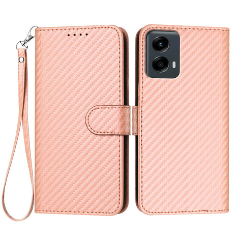 For Motorola Moto G 5G (2024) / Motorola Moto G Play 5G (2024) Wallet Case with Strap Carbon Fiber Texture Leather Mobile Cover