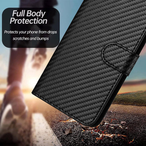 For Motorola Moto G54 5G / Motorola Moto G54 (China) 5G / Motorola Moto G73 5G / Motorola Moto G64 5G / Motorola Moto G64y 5G / Motorola Moto G14 4G Wallet Case with Strap Carbon Fiber Texture Leather Mobile Cover