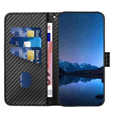 For Motorola Moto G54 5G / Motorola Moto G54 (China) 5G / Motorola Moto G73 5G / Motorola Moto G64 5G / Motorola Moto G64y 5G / Motorola Moto G14 4G Wallet Case with Strap Carbon Fiber Texture Leather Mobile Cover