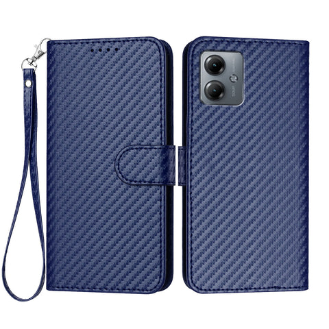 For Motorola Moto G54 5G / Motorola Moto G54 (China) 5G / Motorola Moto G73 5G / Motorola Moto G64 5G / Motorola Moto G64y 5G / Motorola Moto G14 4G Wallet Case with Strap Carbon Fiber Texture Leather Mobile Cover