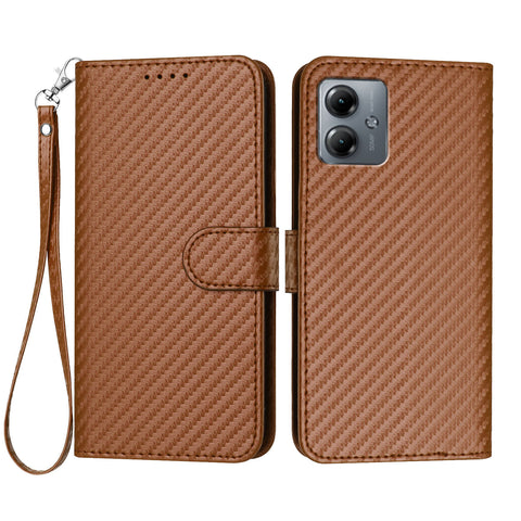 For Motorola Moto G54 5G / Motorola Moto G54 (China) 5G / Motorola Moto G73 5G / Motorola Moto G64 5G / Motorola Moto G64y 5G / Motorola Moto G14 4G Wallet Case with Strap Carbon Fiber Texture Leather Mobile Cover