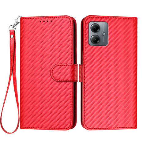 For Motorola Moto G54 5G / Motorola Moto G54 (China) 5G / Motorola Moto G73 5G / Motorola Moto G64 5G / Motorola Moto G64y 5G / Motorola Moto G14 4G Wallet Case with Strap Carbon Fiber Texture Leather Mobile Cover