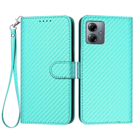 For Motorola Moto G54 5G / Motorola Moto G54 (China) 5G / Motorola Moto G73 5G / Motorola Moto G64 5G / Motorola Moto G64y 5G / Motorola Moto G14 4G Wallet Case with Strap Carbon Fiber Texture Leather Mobile Cover
