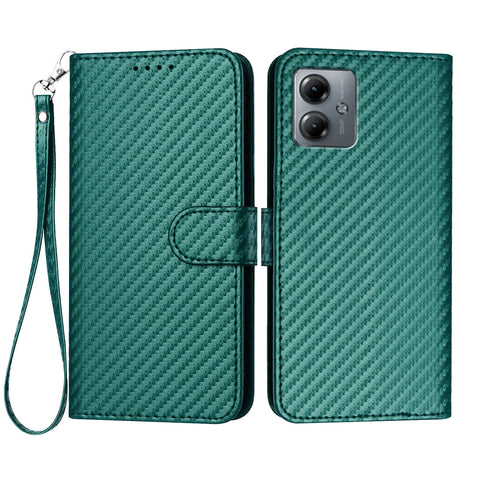 For Motorola Moto G54 5G / Motorola Moto G54 (China) 5G / Motorola Moto G73 5G / Motorola Moto G64 5G / Motorola Moto G64y 5G / Motorola Moto G14 4G Wallet Case with Strap Carbon Fiber Texture Leather Mobile Cover