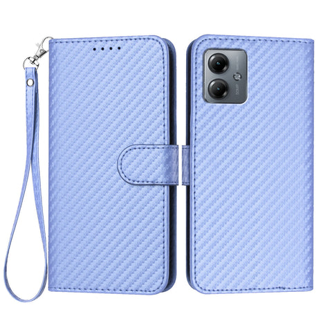 For Motorola Moto G54 5G / Motorola Moto G54 (China) 5G / Motorola Moto G73 5G / Motorola Moto G64 5G / Motorola Moto G64y 5G / Motorola Moto G14 4G Wallet Case with Strap Carbon Fiber Texture Leather Mobile Cover