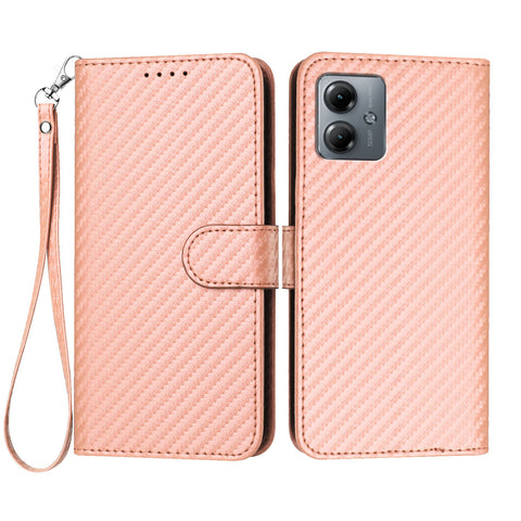 For Motorola Moto G54 5G / Motorola Moto G54 (China) 5G / Motorola Moto G73 5G / Motorola Moto G64 5G / Motorola Moto G64y 5G / Motorola Moto G14 4G Wallet Case with Strap Carbon Fiber Texture Leather Mobile Cover