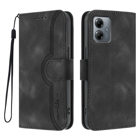 For Motorola Moto G14 4G / Motorola Moto G54 (China) 5G / Motorola Moto G64 5G / Motorola Moto G64y 5G / Motorola Moto G54 5G Leather Case Wallet Stand Smile Imprinted Phone Cover with Strap