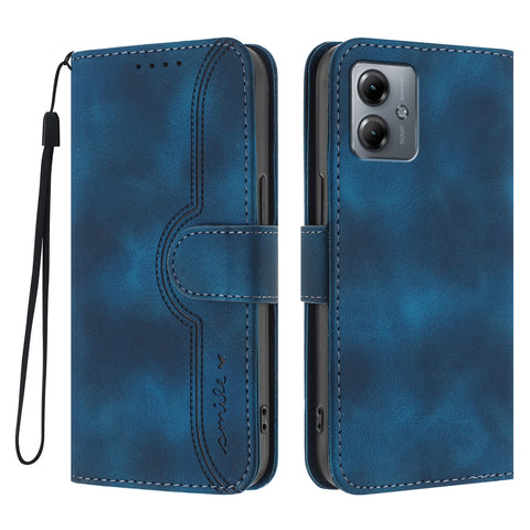 For Motorola Moto G14 4G / Motorola Moto G54 (China) 5G / Motorola Moto G64 5G / Motorola Moto G64y 5G / Motorola Moto G54 5G Leather Case Wallet Stand Smile Imprinted Phone Cover with Strap