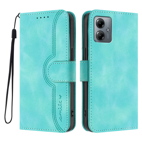 For Motorola Moto G14 4G / Motorola Moto G54 (China) 5G / Motorola Moto G64 5G / Motorola Moto G64y 5G / Motorola Moto G54 5G Leather Case Wallet Stand Smile Imprinted Phone Cover with Strap