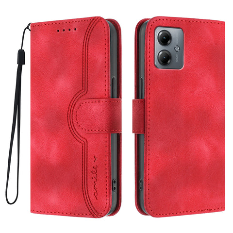 For Motorola Moto G14 4G / Motorola Moto G54 (China) 5G / Motorola Moto G64 5G / Motorola Moto G64y 5G / Motorola Moto G54 5G Leather Case Wallet Stand Smile Imprinted Phone Cover with Strap
