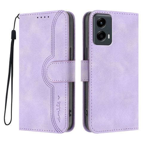 For Motorola Moto G Play 5G (2024) / Motorola Moto G 5G (2024) Leather Case Wallet Stand Smile Imprinted Phone Cover with Strap