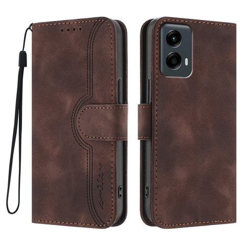 For Motorola Moto G Play 5G (2024) / Motorola Moto G 5G (2024) Leather Case Wallet Stand Smile Imprinted Phone Cover with Strap