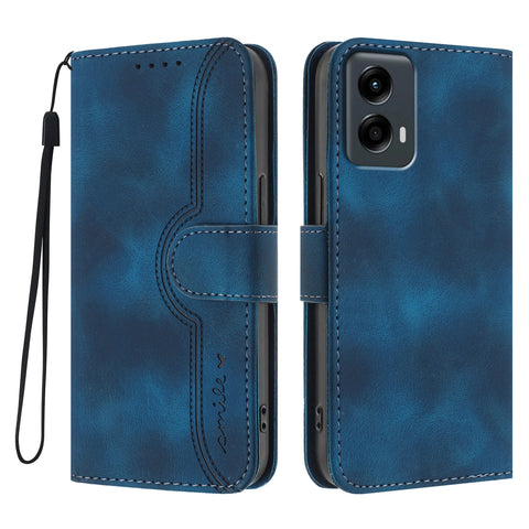 For Motorola Moto G Play 5G (2024) / Motorola Moto G 5G (2024) Leather Case Wallet Stand Smile Imprinted Phone Cover with Strap