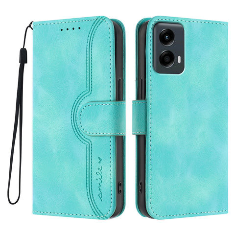 For Motorola Moto G Play 5G (2024) / Motorola Moto G 5G (2024) Leather Case Wallet Stand Smile Imprinted Phone Cover with Strap