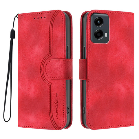 For Motorola Moto G Play 5G (2024) / Motorola Moto G 5G (2024) Leather Case Wallet Stand Smile Imprinted Phone Cover with Strap